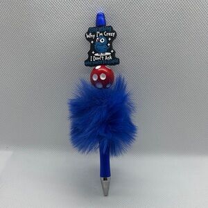 Handmade Silicone Focal Bead Blue Fluffy Novelty Pen